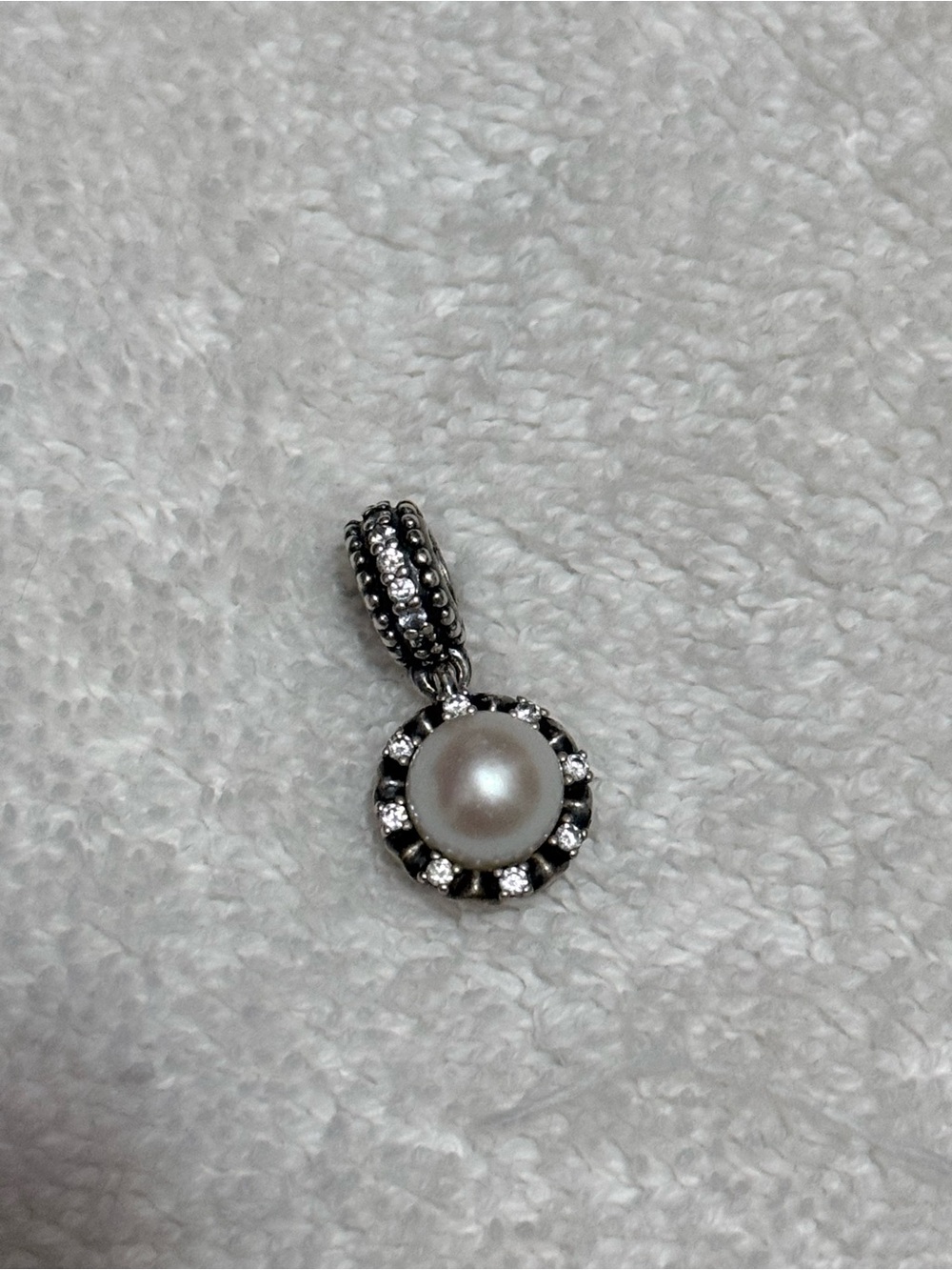 Pandora Silver Pearl Charm Pendant with Clear Stones - White